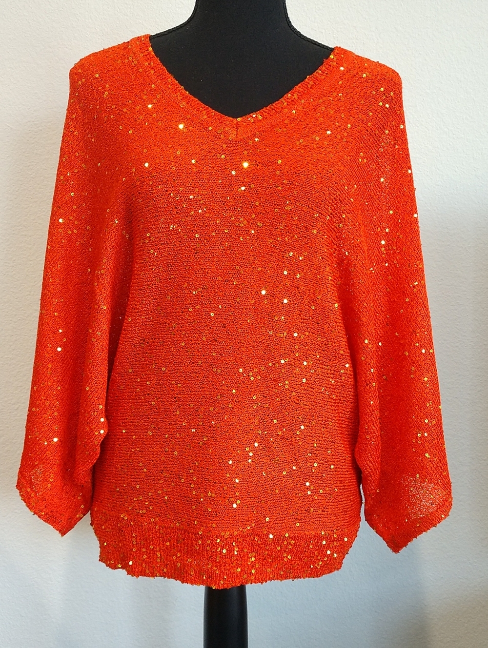 Boston Proper Orange Sequin V-Neck Sweater